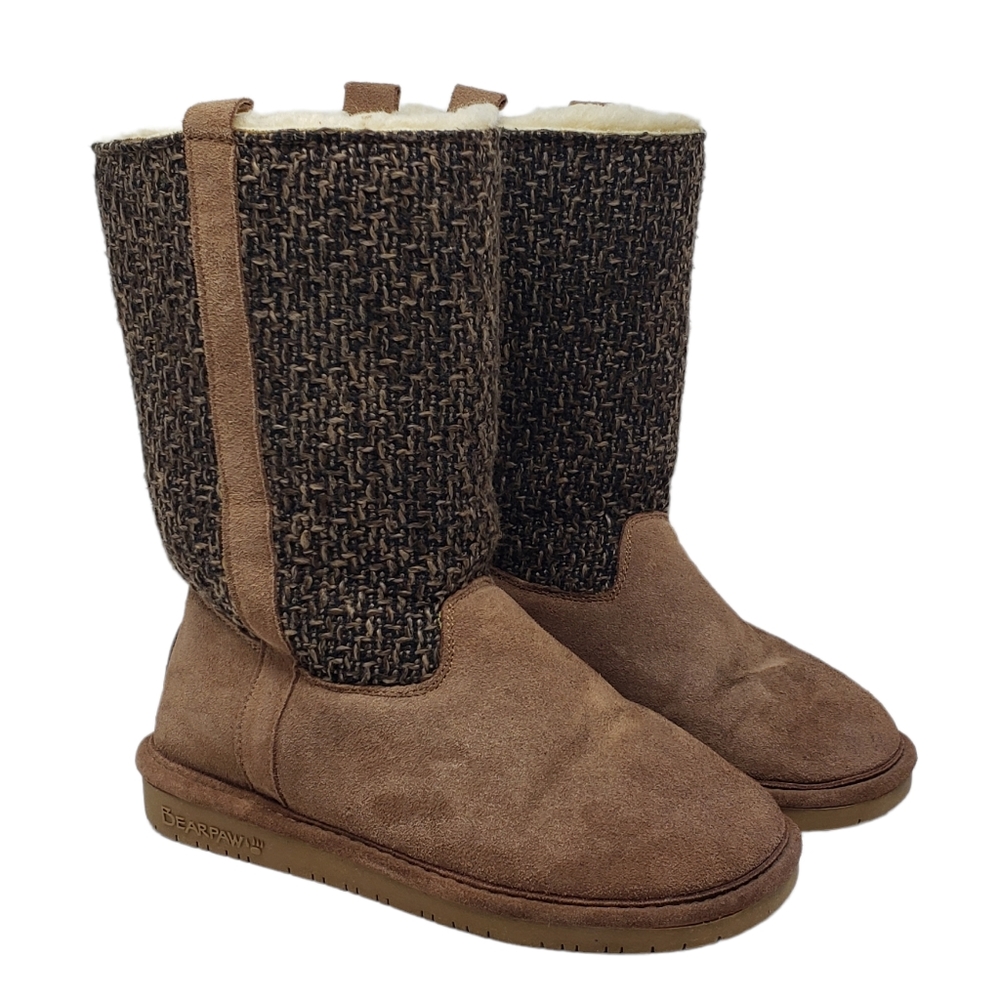 Bearpaw Brown Suede Winter Boots Wool Blend Lining Size 6 Tall Mid Calf Height
